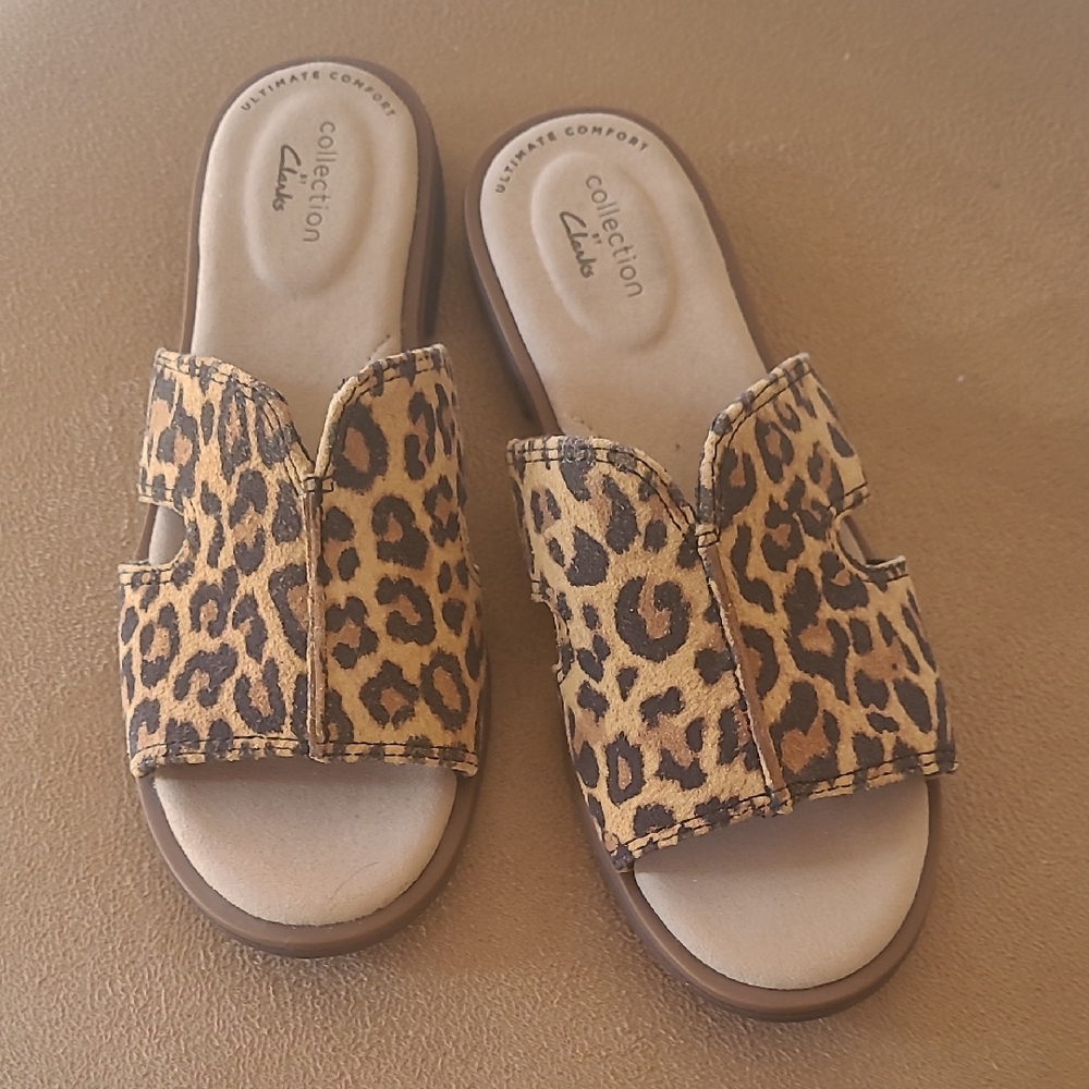 Clarks Collection, Leopard Suede Slip Ons, Super Comfortable, Never Worn